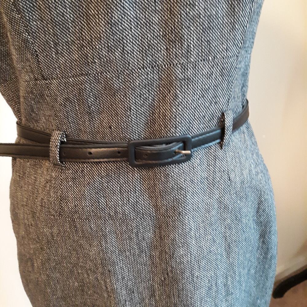 Black/Saks Fifth Ave Cap Sleeve Sheath Dress Size 6 Belted Great Neckline - Picture 6 of 12